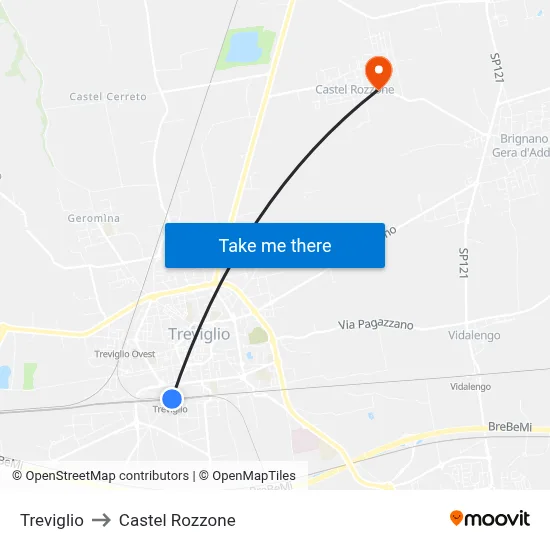 Treviglio to Castel Rozzone map