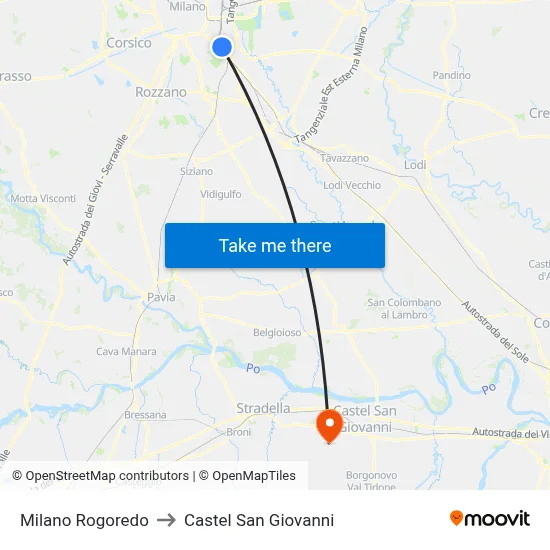 Milan Rogoredo to Castel San Giovanni map