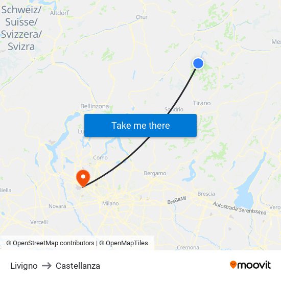 Livigno to Castellanza map