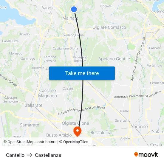 Cantello to Castellanza map