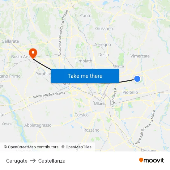 Carugate to Castellanza map