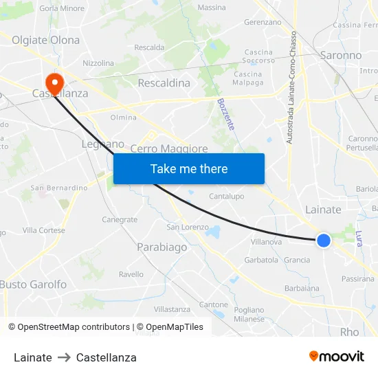 Lainate to Castellanza map
