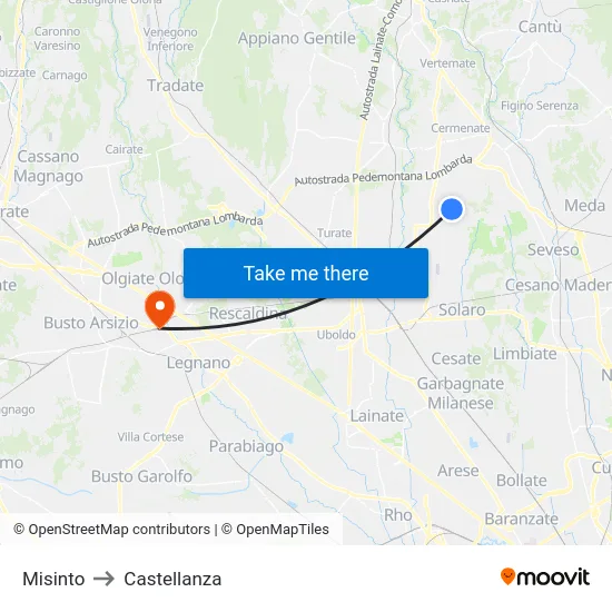 Misinto to Castellanza map