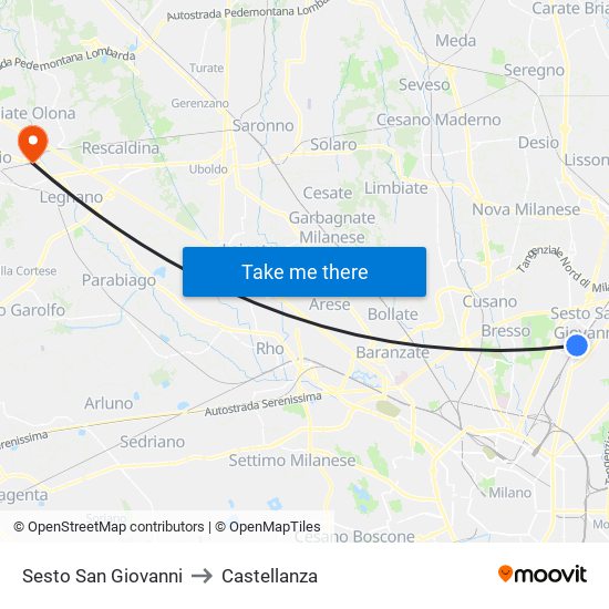 Sesto San Giovanni to Castellanza map