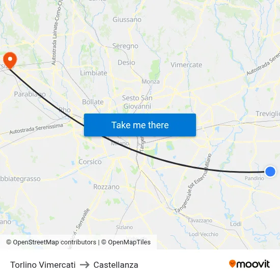 Torlino Vimercati to Castellanza map
