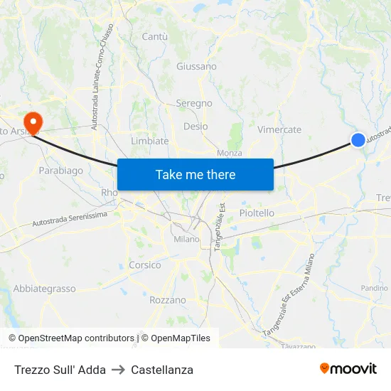 Trezzo Sull' Adda to Castellanza map