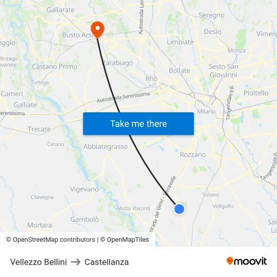 Vellezzo Bellini to Castellanza map