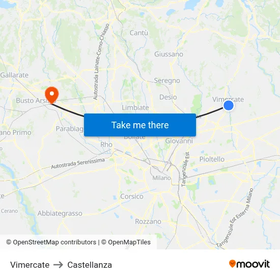Vimercate to Castellanza map