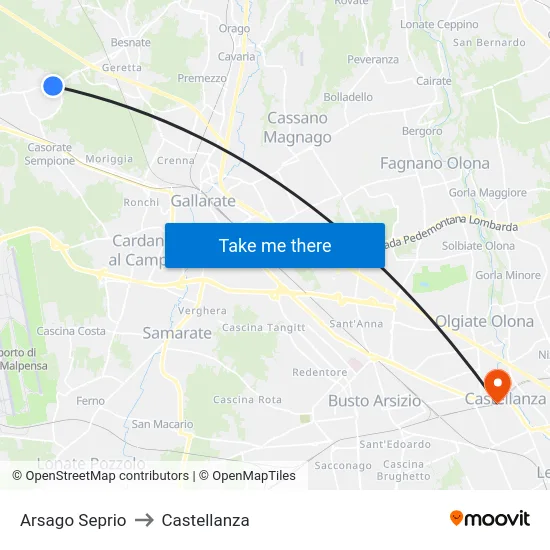 Arsago Seprio to Castellanza map