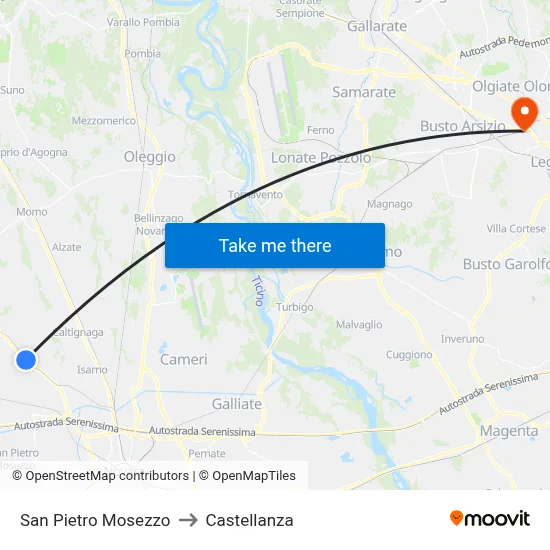 San Pietro Mosezzo to Castellanza map