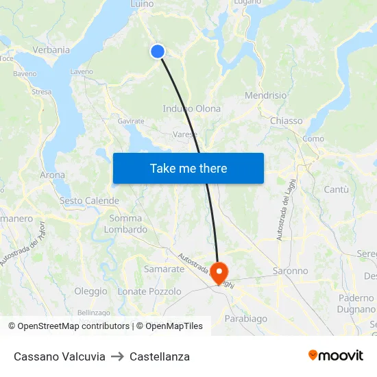 Cassano Valcuvia to Castellanza map