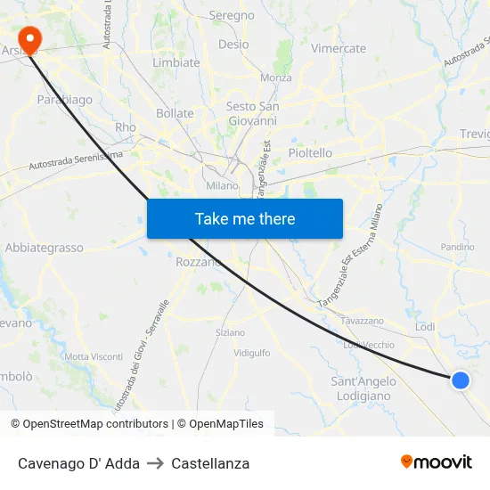 Cavenago D' Adda to Castellanza map