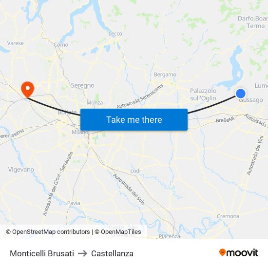 Monticelli Brusati to Castellanza map