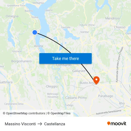 Massino Visconti to Castellanza map