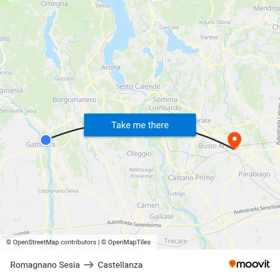 Romagnano Sesia to Castellanza map