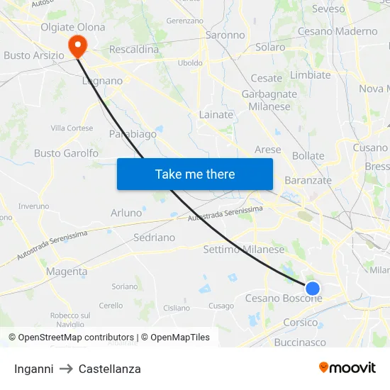Inganni to Castellanza map