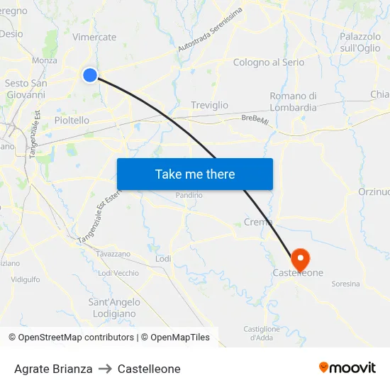 Agrate Brianza to Castelleone map