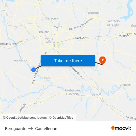 Bereguardo to Castelleone map