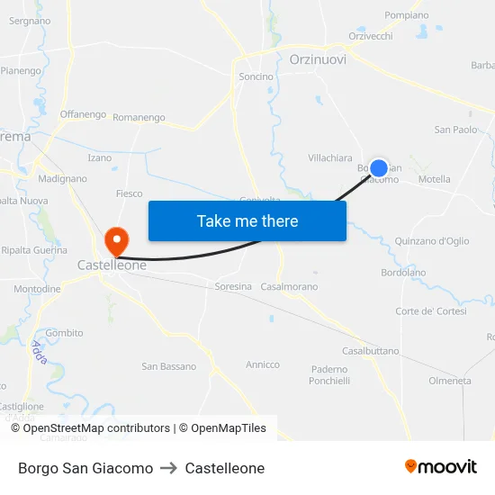 Borgo San Giacomo to Castelleone map