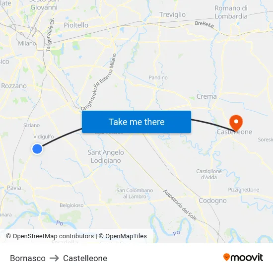 Bornasco to Castelleone map