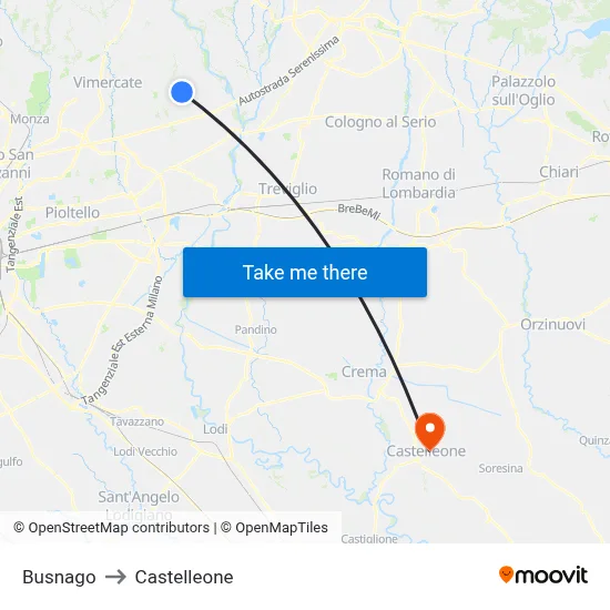 Busnago to Castelleone map