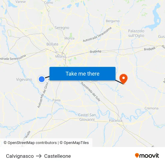 Calvignasco to Castelleone map