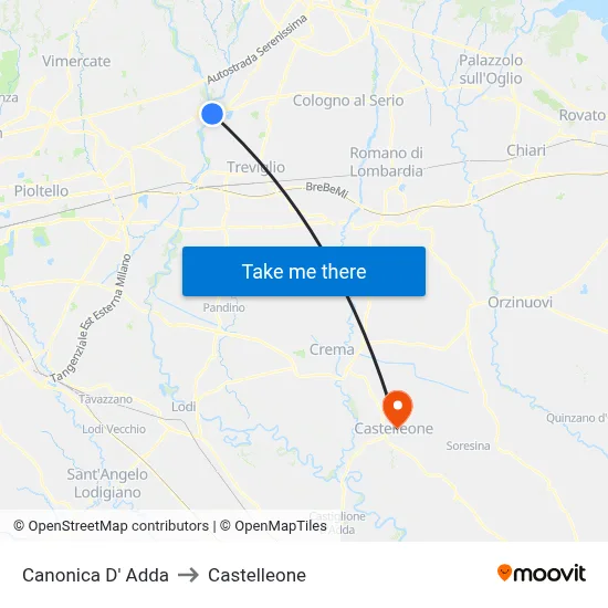 Canonica d'Adda to Castelleone map