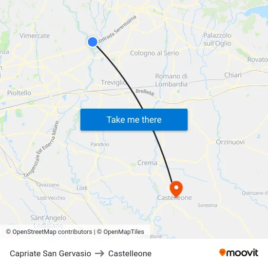 Capriate San Gervasio to Castelleone map