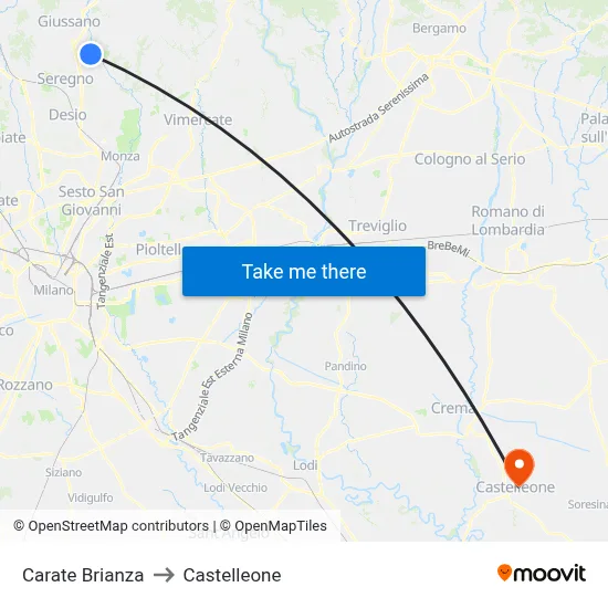 Carate Brianza to Castelleone map