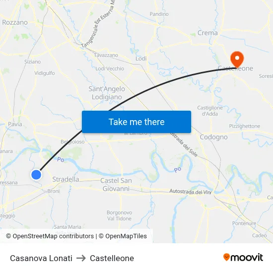 Casanova Lonati to Castelleone map