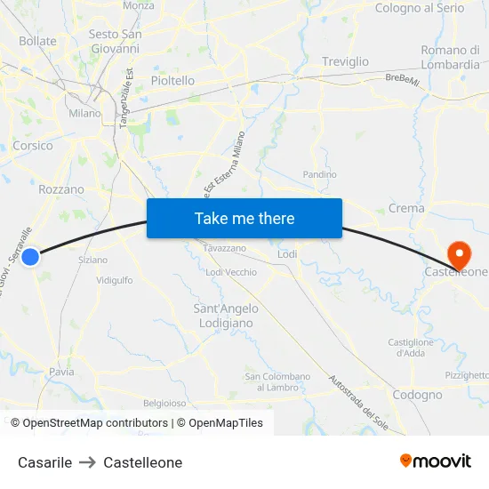 Casarile to Castelleone map