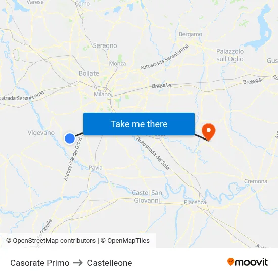 Casorate Primo to Castelleone map