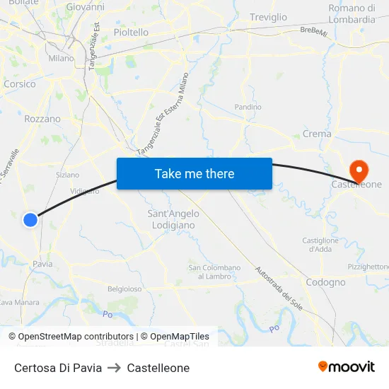 Certosa Di Pavia to Castelleone map