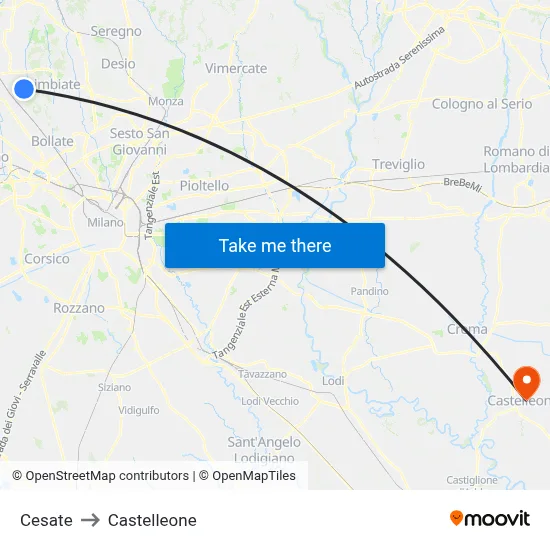 Cesate to Castelleone map