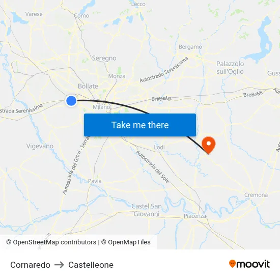 Cornaredo to Castelleone map
