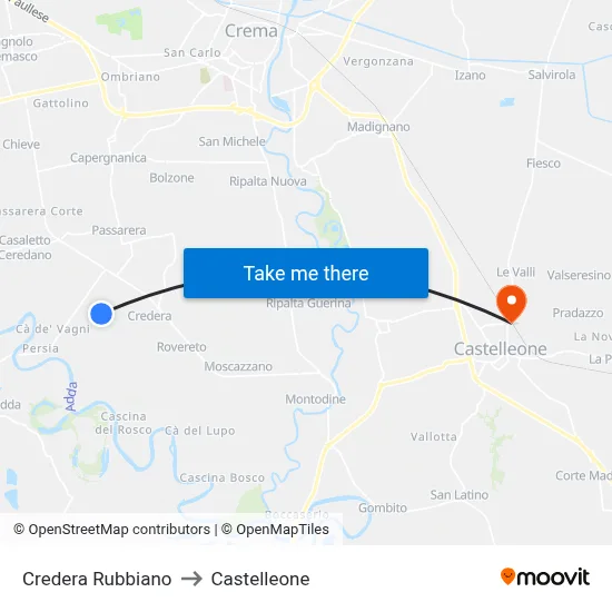 Credera Rubbiano to Castelleone map