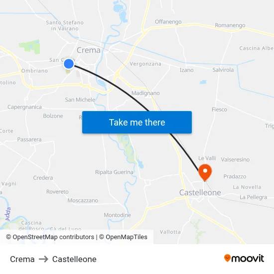 Crema to Castelleone map