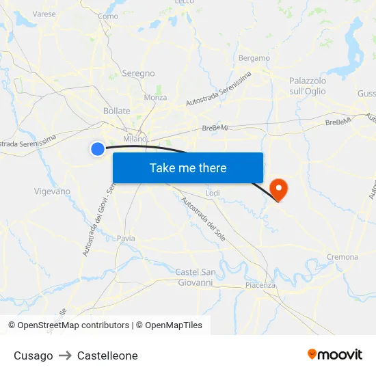 Cusago to Castelleone map