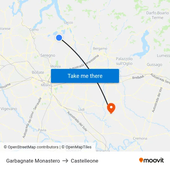 Garbagnate Monastero to Castelleone map