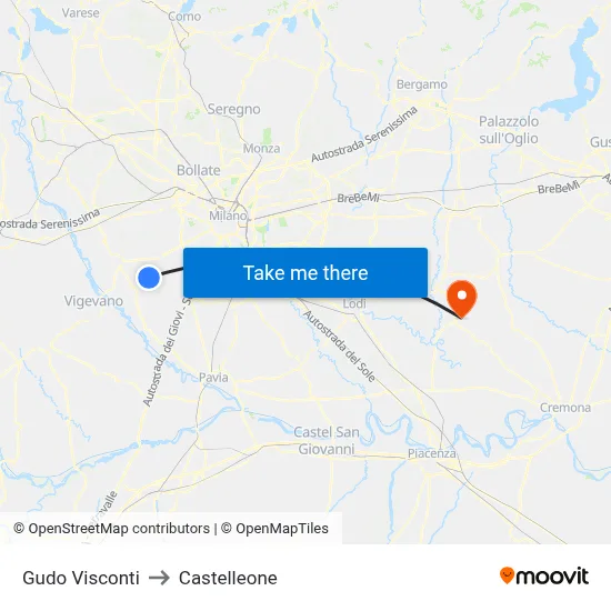 Gudo Visconti to Castelleone map