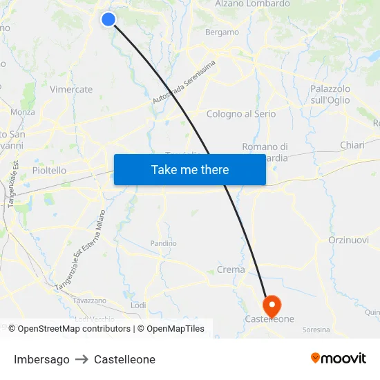 Imbersago to Castelleone map