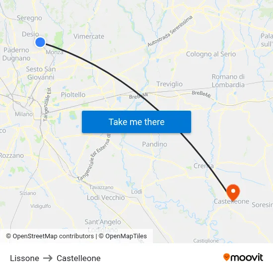 Lissone to Castelleone map