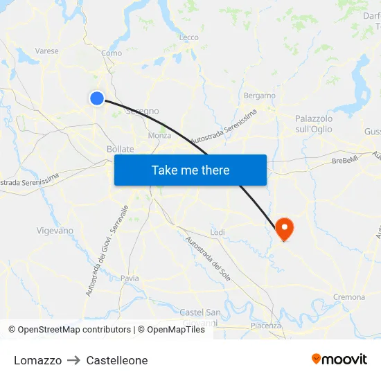 Lomazzo to Castelleone map
