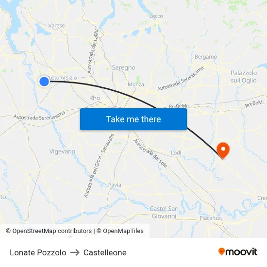 Lonate Pozzolo to Castelleone map