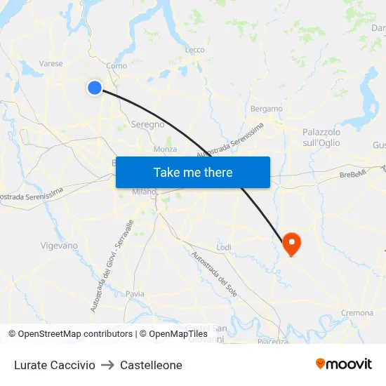 Lurate Caccivio to Castelleone map