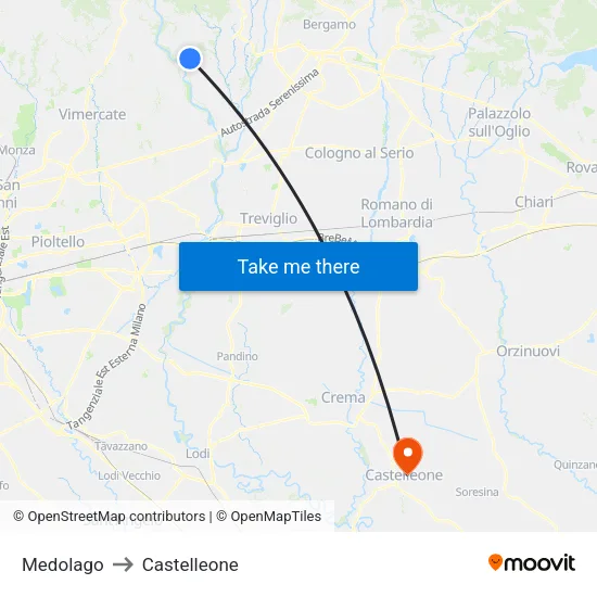 Medolago to Castelleone map