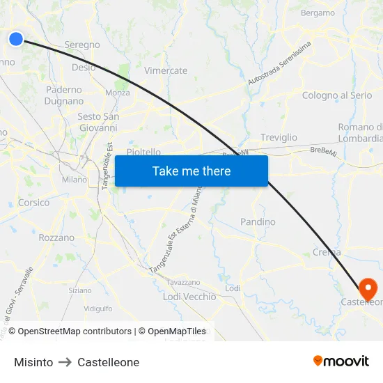 Misinto to Castelleone map