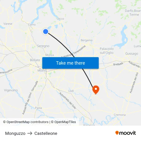 Monguzzo to Castelleone map