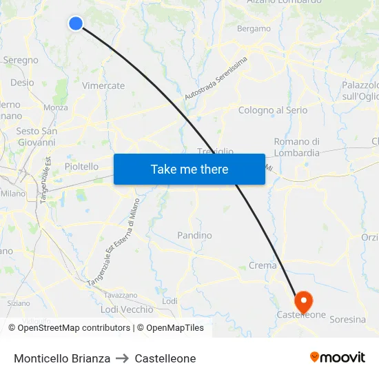 Monticello Brianza to Castelleone map