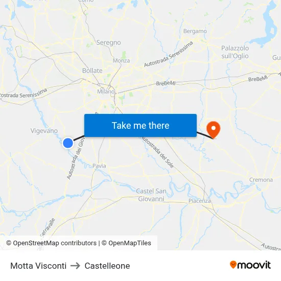 Motta Visconti to Castelleone map
